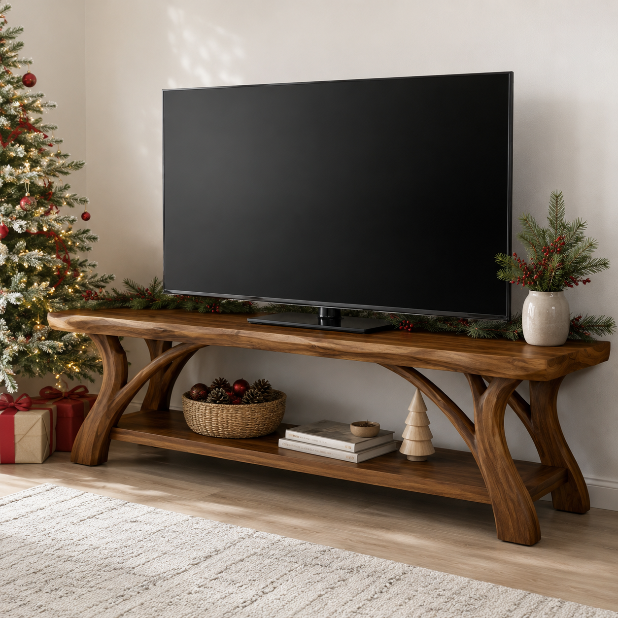 Edgevale Live Edge Solid Wood TV Stand For Living Room