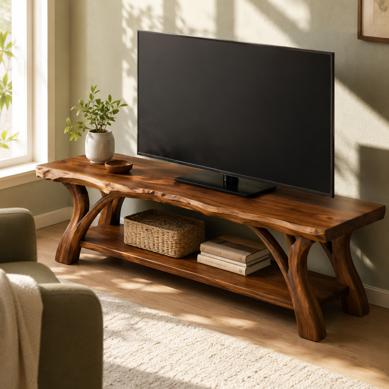 Edgevale Live Edge Solid Wood TV Stand For Living Room