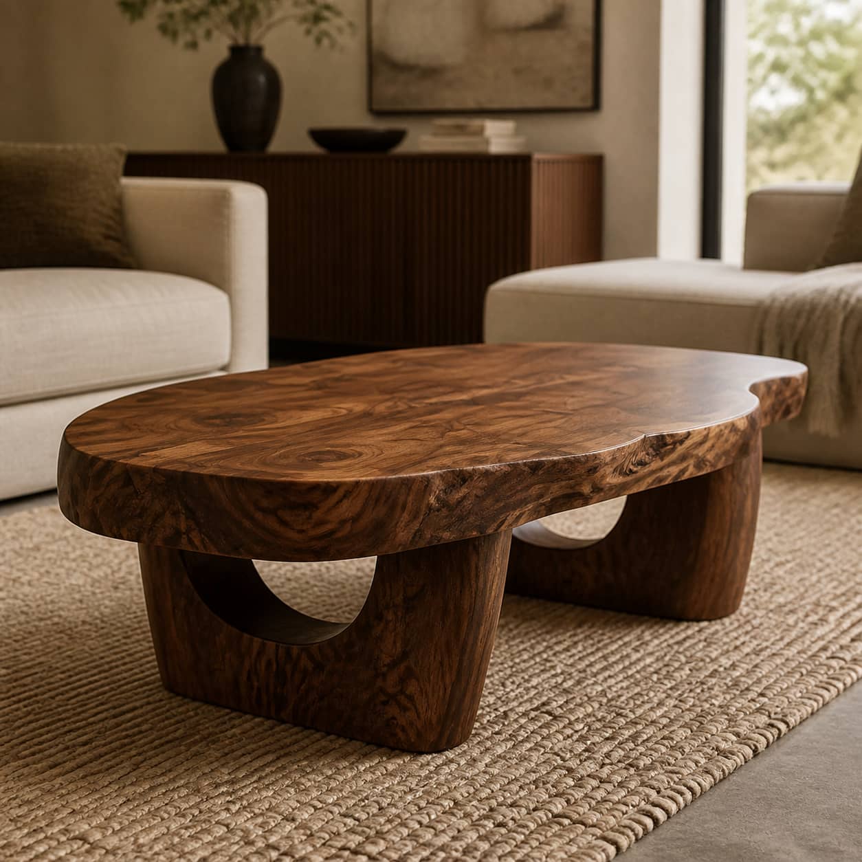 Lukas Crescent-Base Solid Wood Coffee Table For Living Room