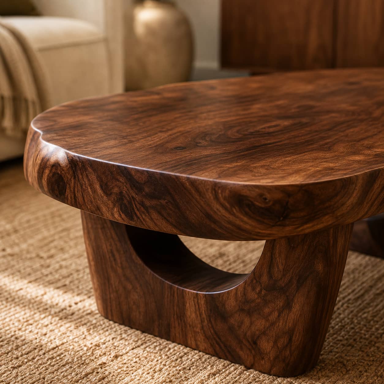 Lukas Crescent-Base Solid Wood Coffee Table For Living Room