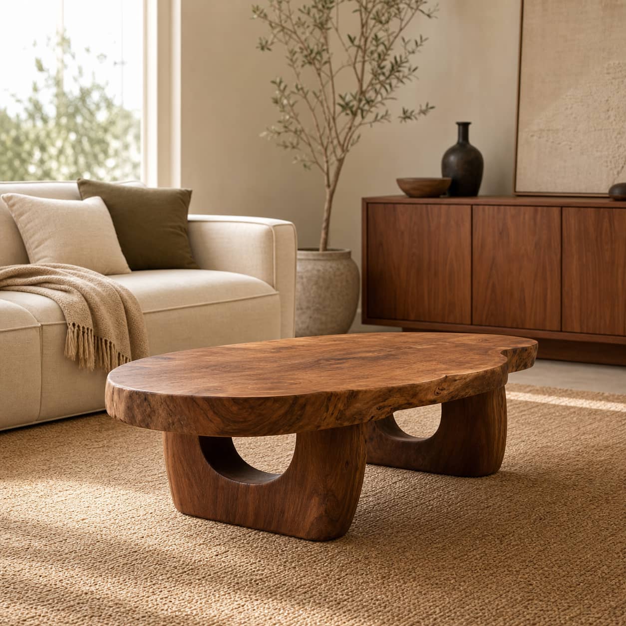 Lukas Crescent-Base Solid Wood Coffee Table For Living Room