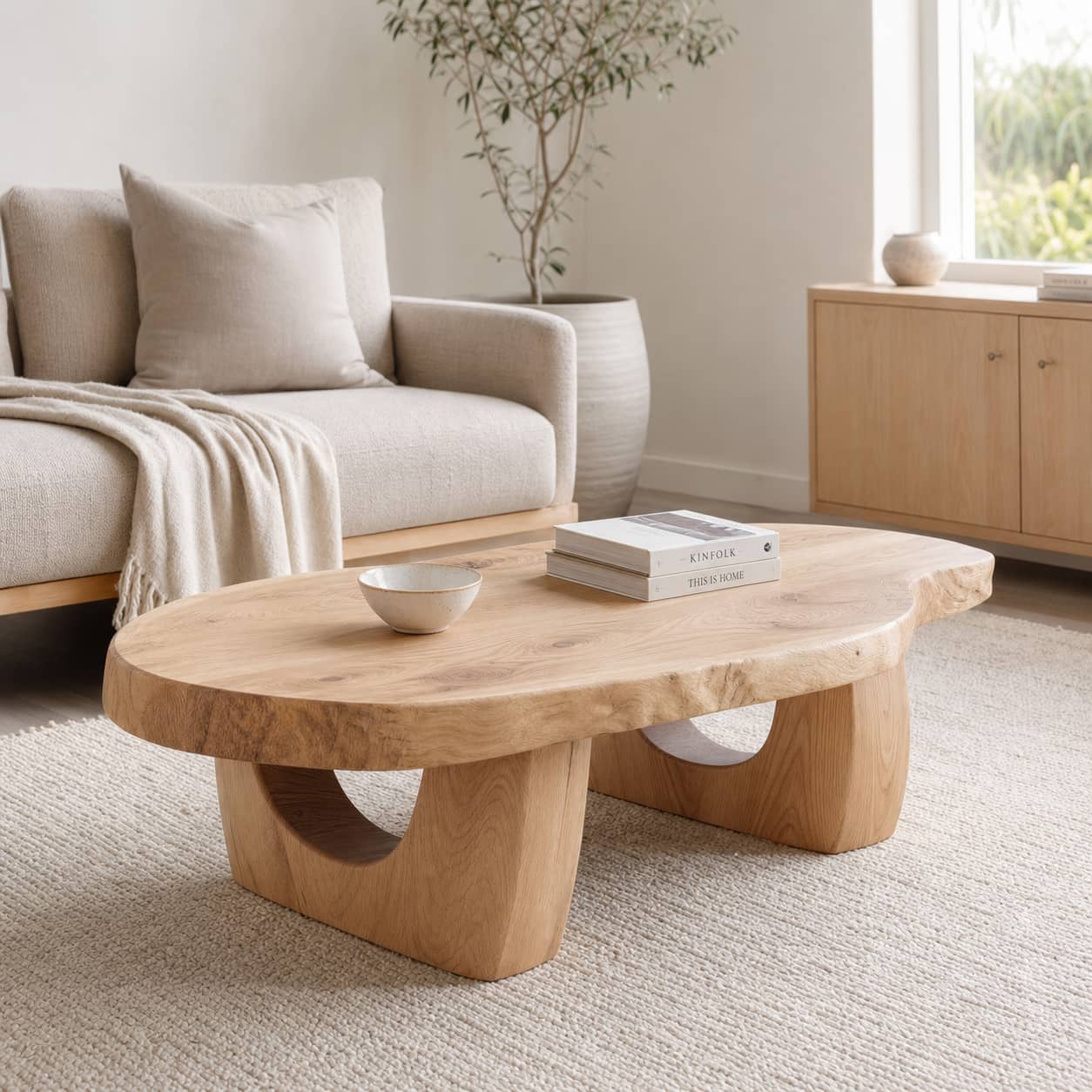 Lukas Crescent-Base Solid Wood Coffee Table For Living Room