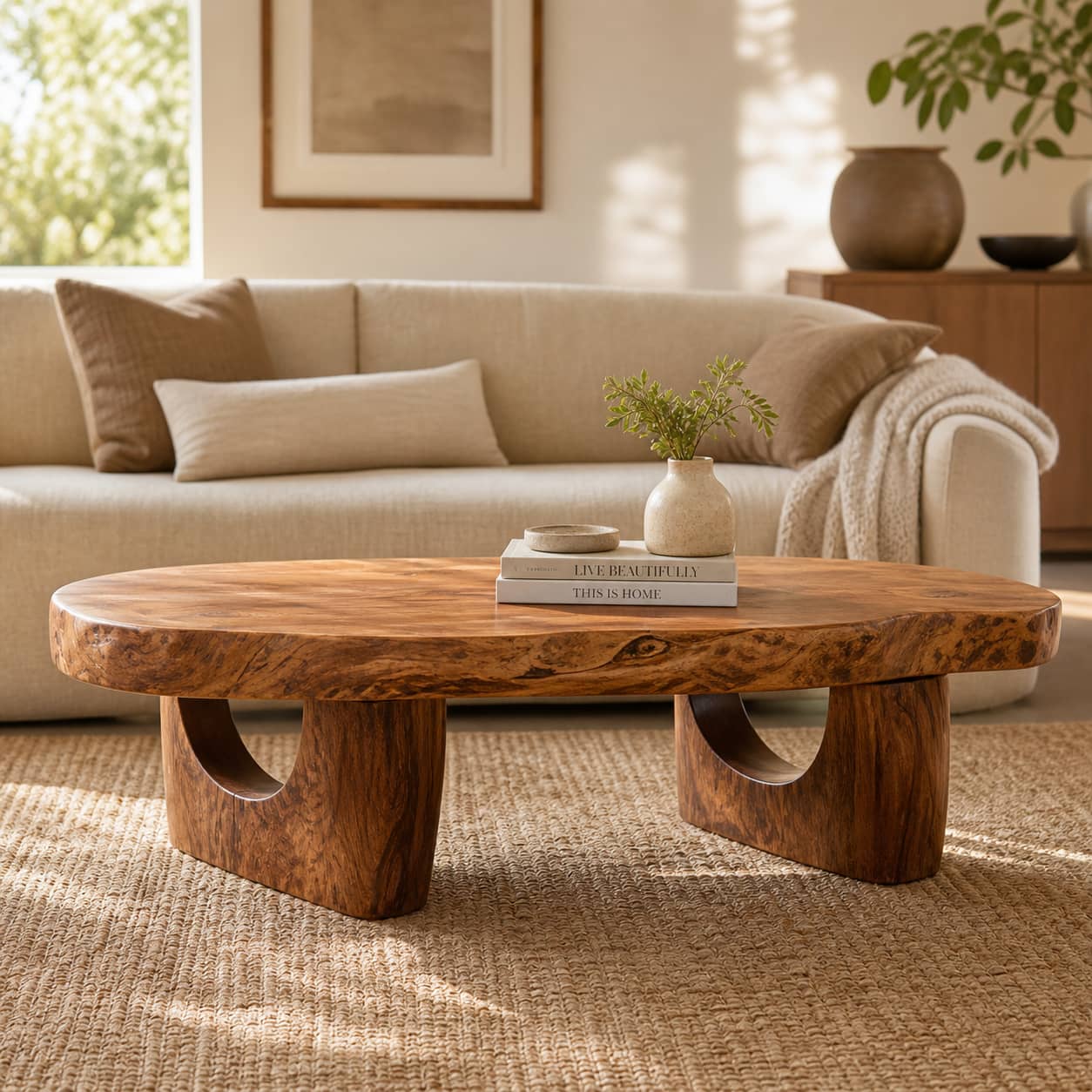 Lukas Crescent-Base Solid Wood Coffee Table For Living Room