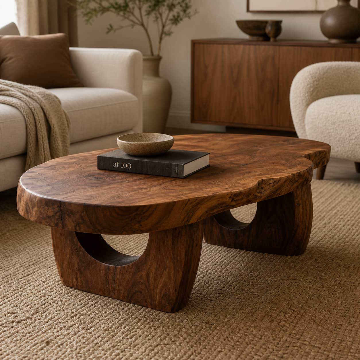 Lukas Crescent-Base Solid Wood Coffee Table For Living Room