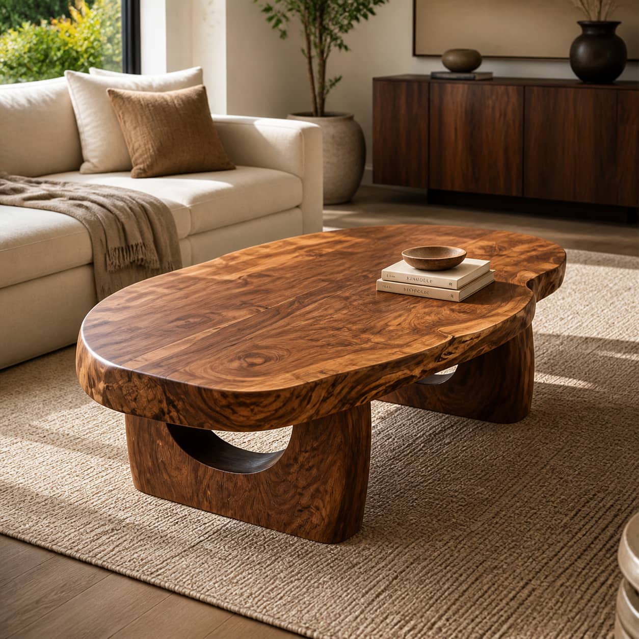 Lukas Crescent-Base Solid Wood Coffee Table For Living Room