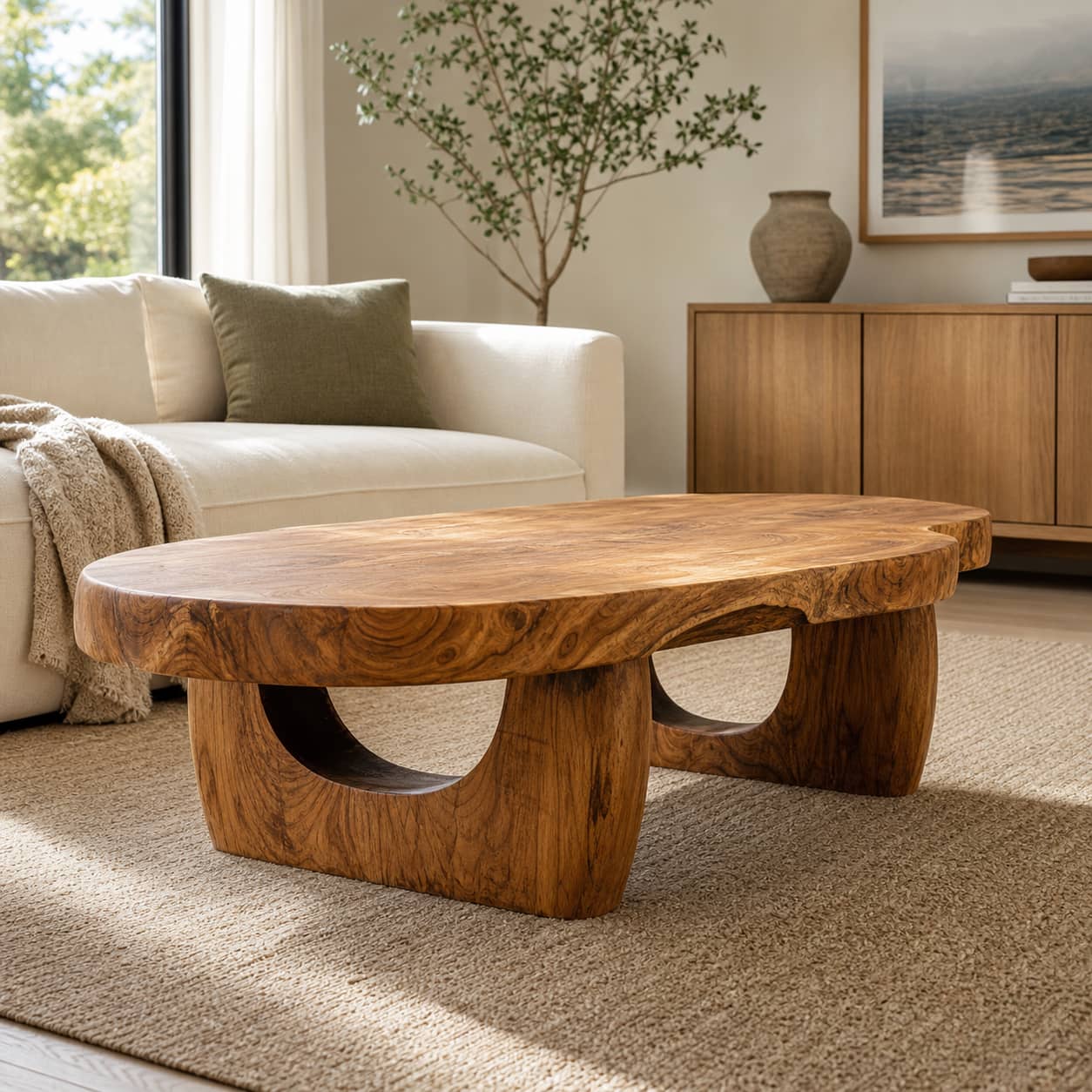 Lukas Crescent-Base Solid Wood Coffee Table For Living Room