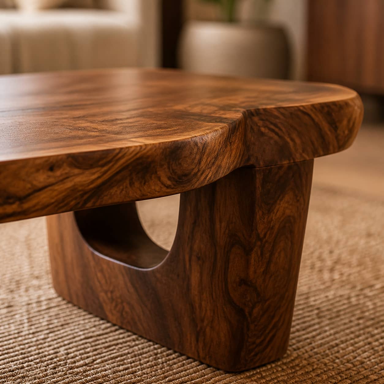 Lukas Crescent-Base Solid Wood Coffee Table For Living Room