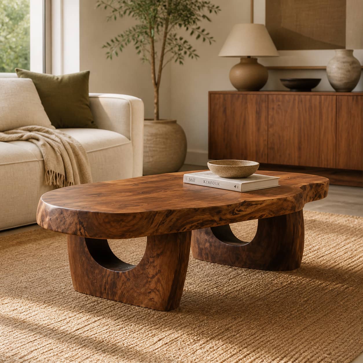 Lukas Crescent-Base Solid Wood Coffee Table For Living Room