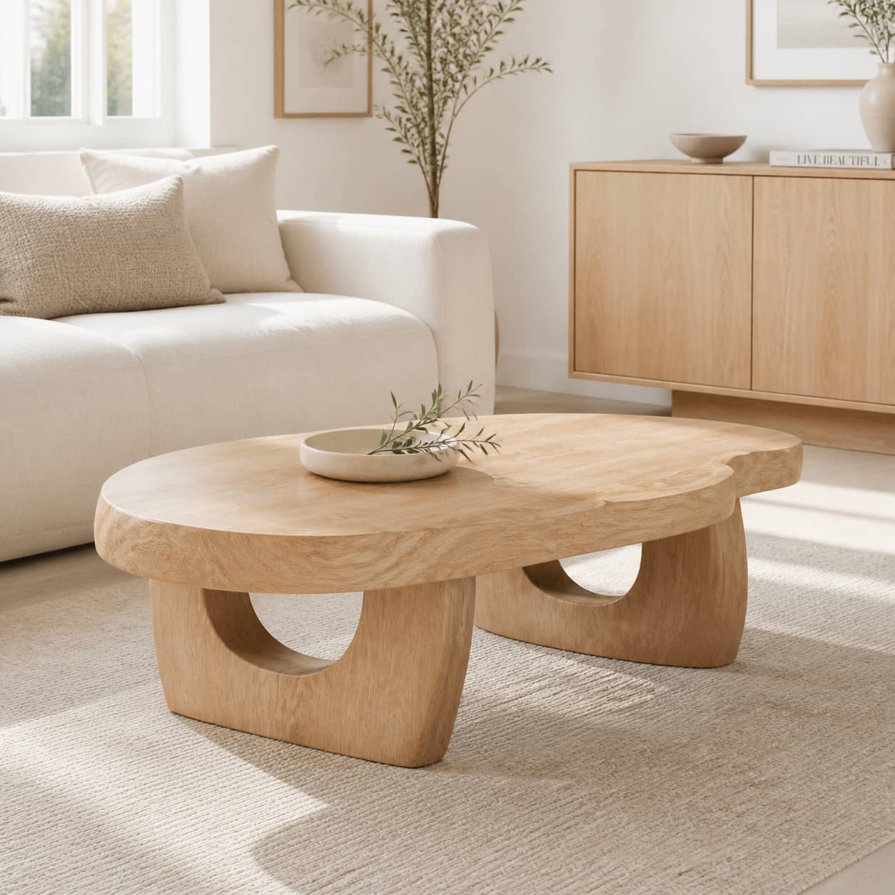 Lukas Crescent-Base Solid Wood Coffee Table For Living Room