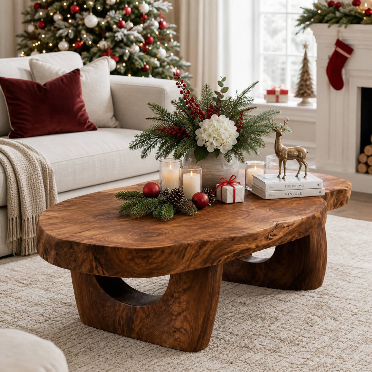 Lukas Crescent-Base Solid Wood Coffee Table For Living Room