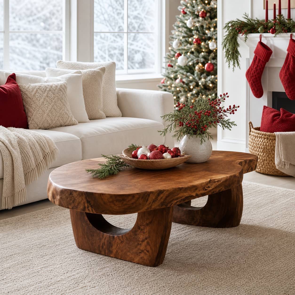 Lukas Crescent-Base Solid Wood Coffee Table For Living Room
