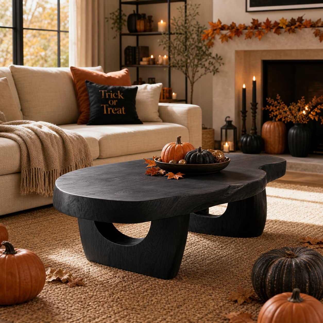 Lukas Crescent-Base Solid Wood Coffee Table For Living Room