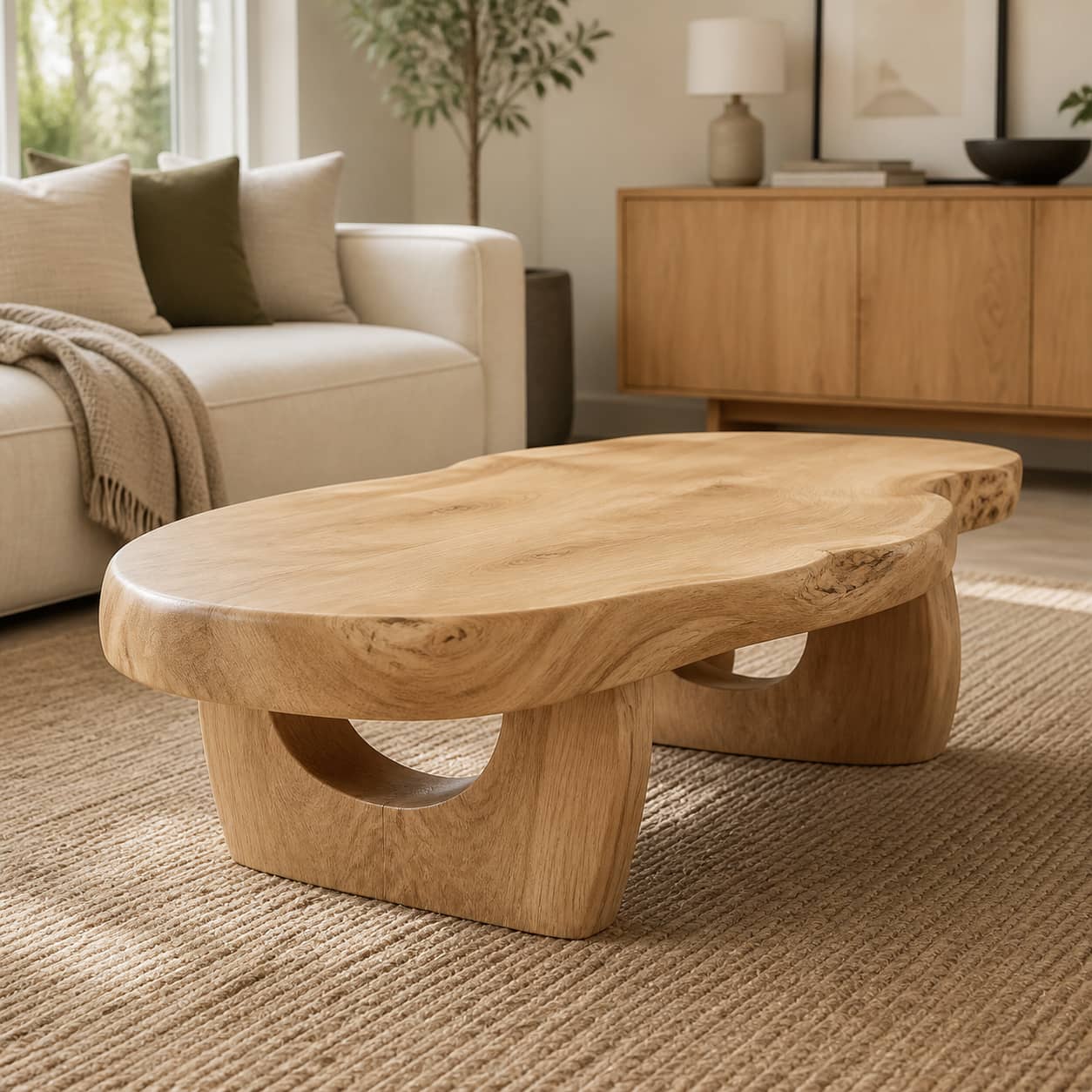Lukas Crescent-Base Solid Wood Coffee Table For Living Room