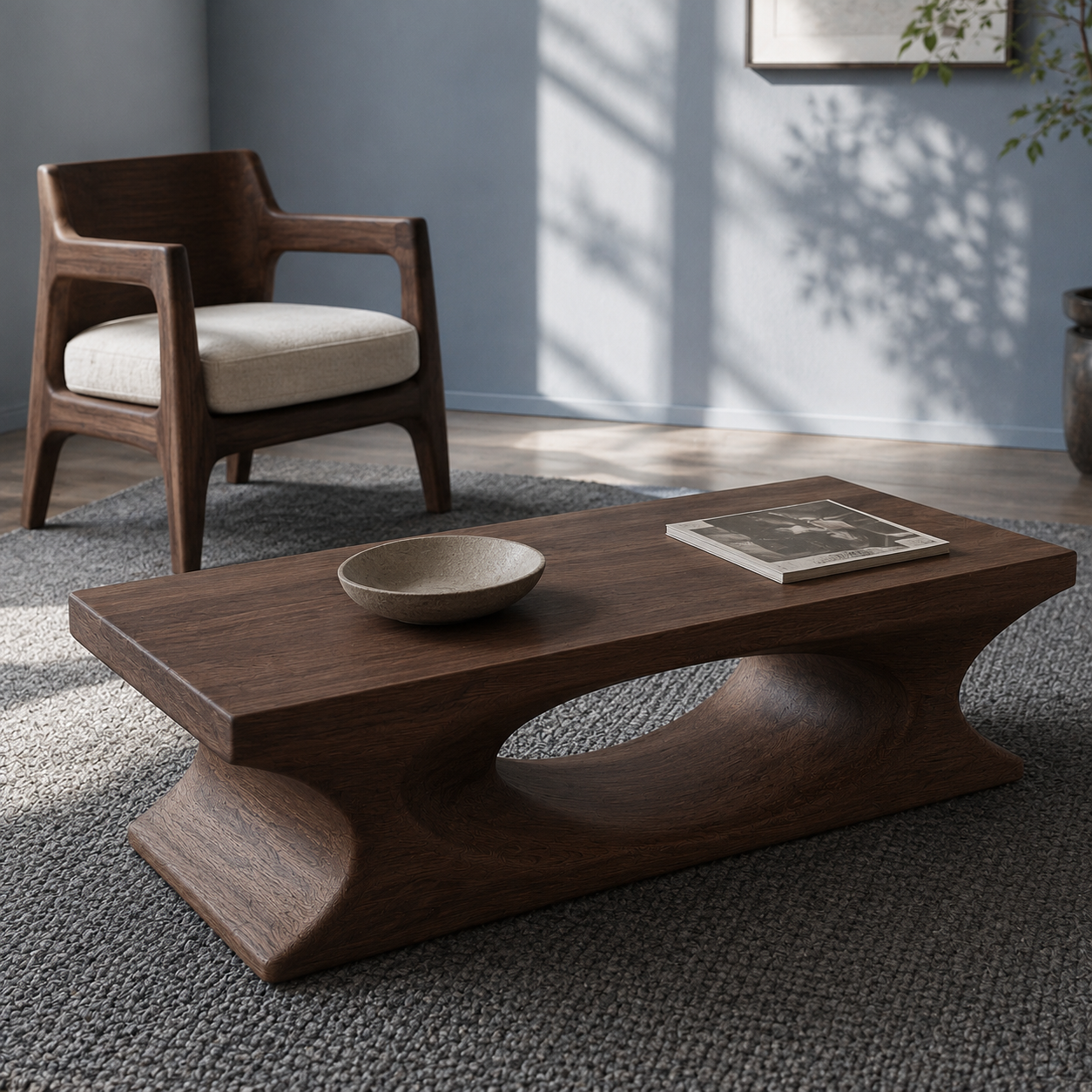 Lumi Oval Cutout Solid Wood Coffee Table For Living Room