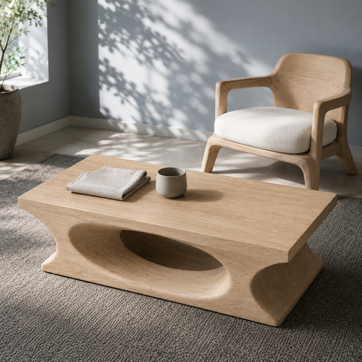 Lumi Oval Cutout Solid Wood Coffee Table For Living Room
