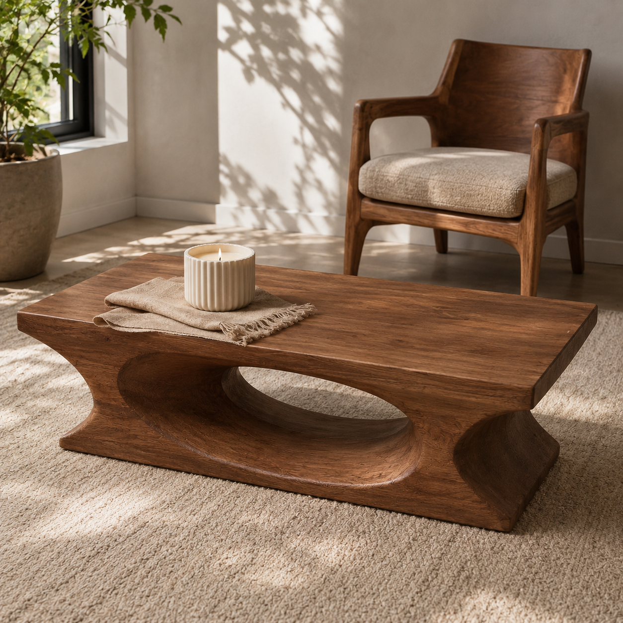 Lumi Oval Cutout Solid Wood Coffee Table For Living Room