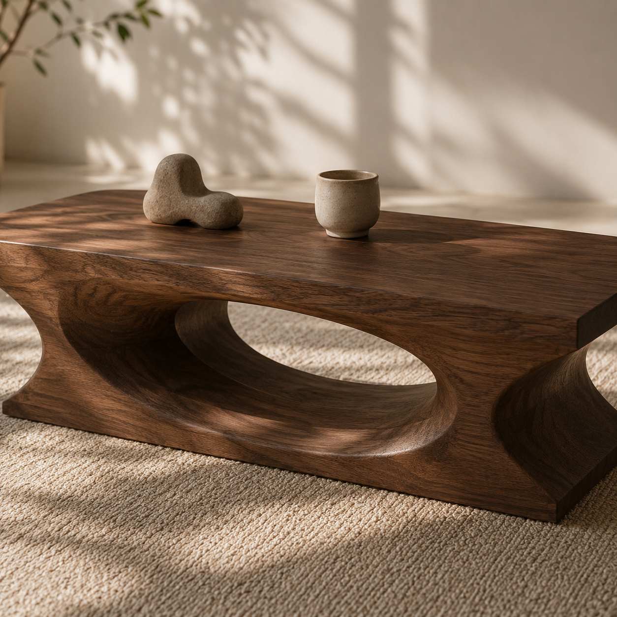 Lumi Oval Cutout Solid Wood Coffee Table For Living Room