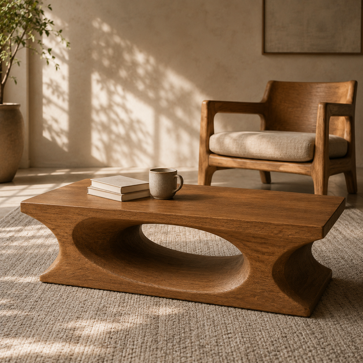 Lumi Oval Cutout Solid Wood Coffee Table For Living Room