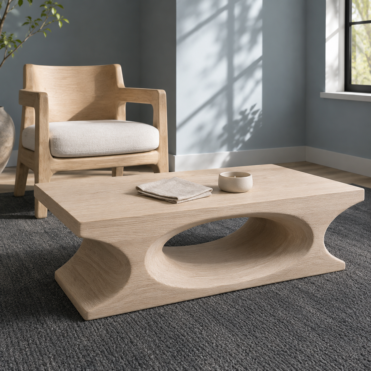 Lumi Oval Cutout Solid Wood Coffee Table For Living Room