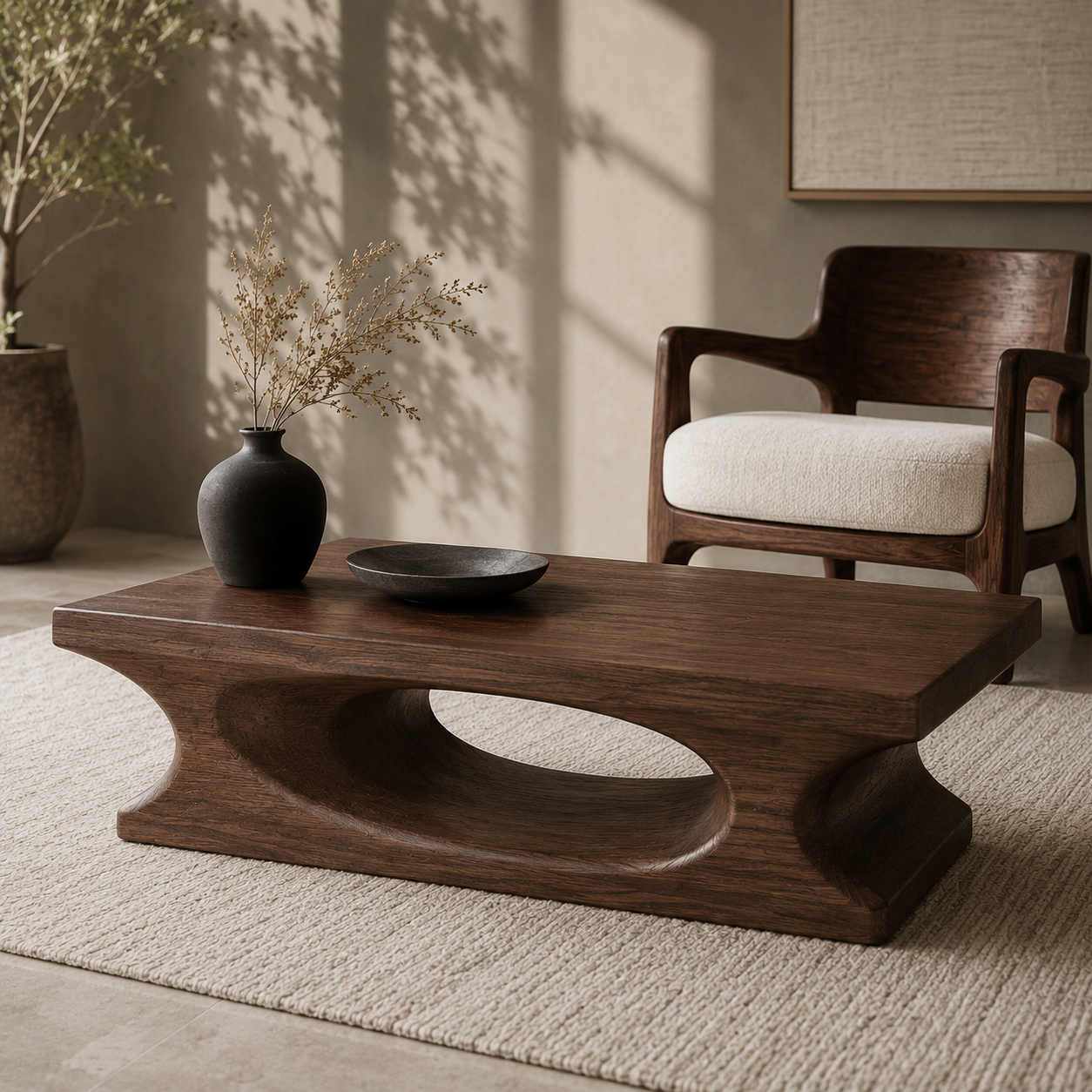 Lumi Oval Cutout Solid Wood Coffee Table For Living Room