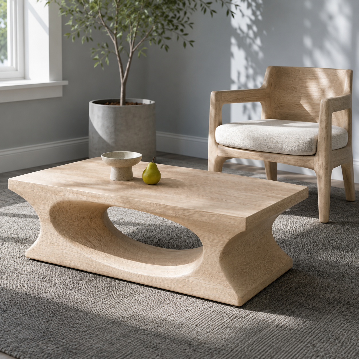 Lumi Oval Cutout Solid Wood Coffee Table For Living Room