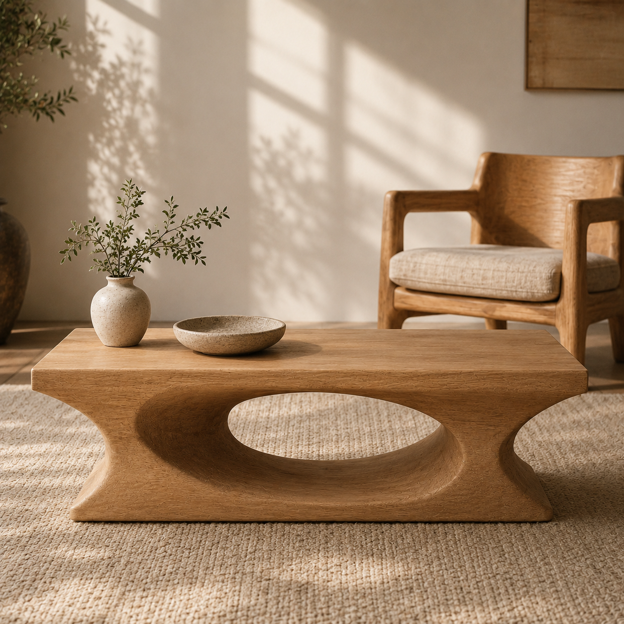 Lumi Oval Cutout Solid Wood Coffee Table For Living Room