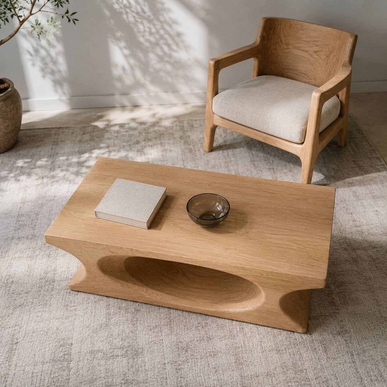 Lumi Oval Cutout Solid Wood Coffee Table For Living Room