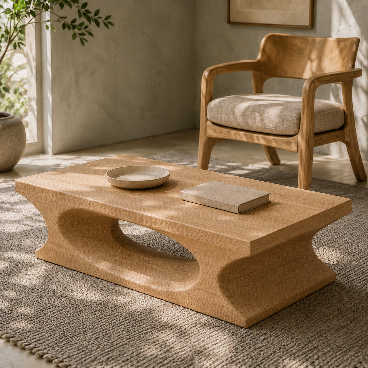Lumi Oval Cutout Solid Wood Coffee Table For Living Room