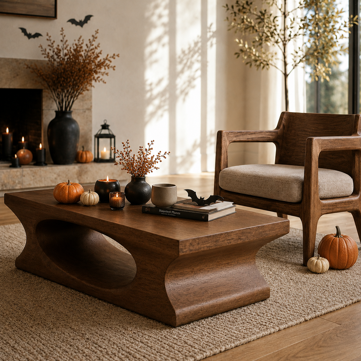 Lumi Oval Cutout Solid Wood Coffee Table For Living Room