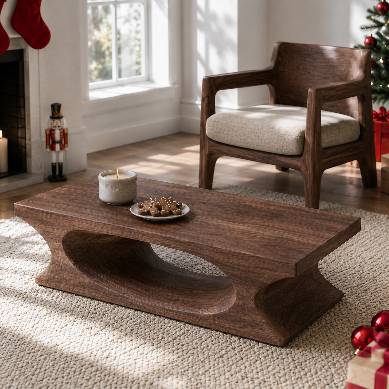 Lumi Oval Cutout Solid Wood Coffee Table For Living Room