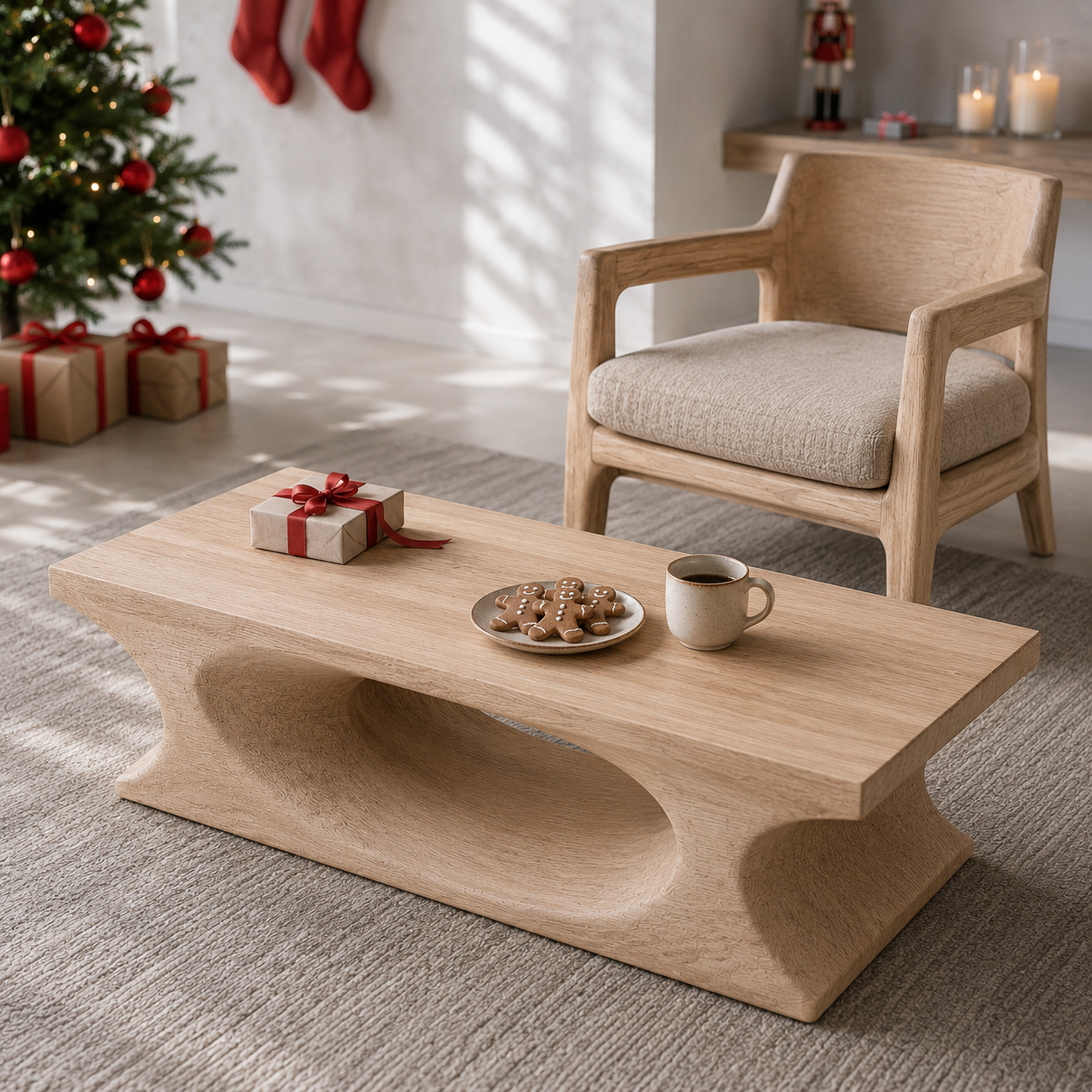 Lumi Oval Cutout Solid Wood Coffee Table For Living Room