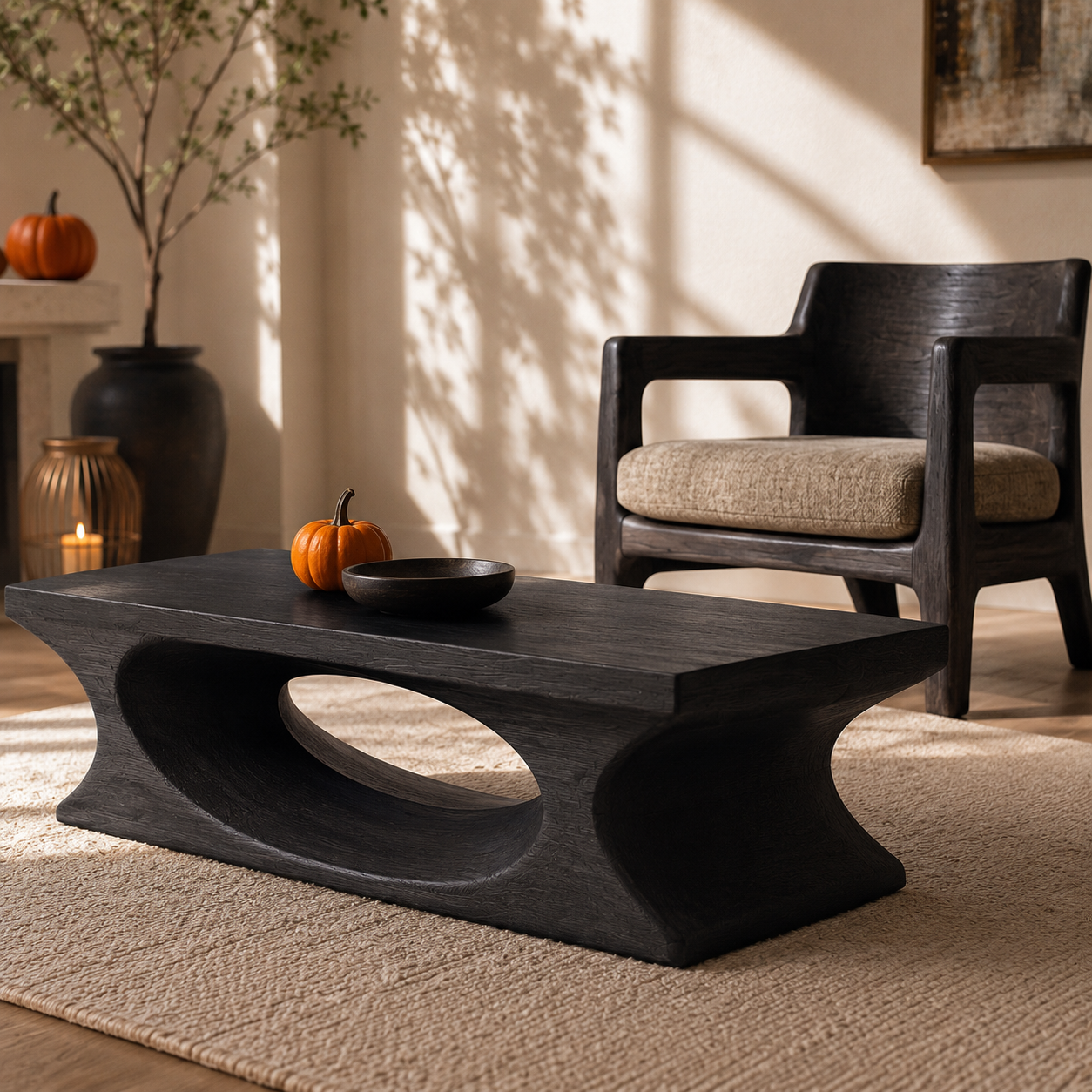 Lumi Oval Cutout Solid Wood Coffee Table For Living Room
