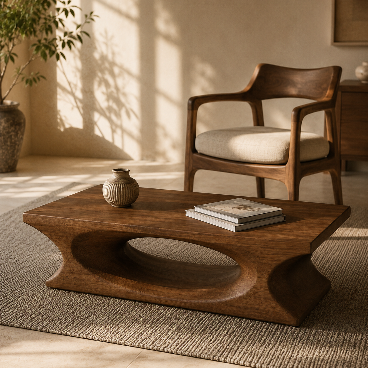 Lumi Oval Cutout Solid Wood Coffee Table For Living Room