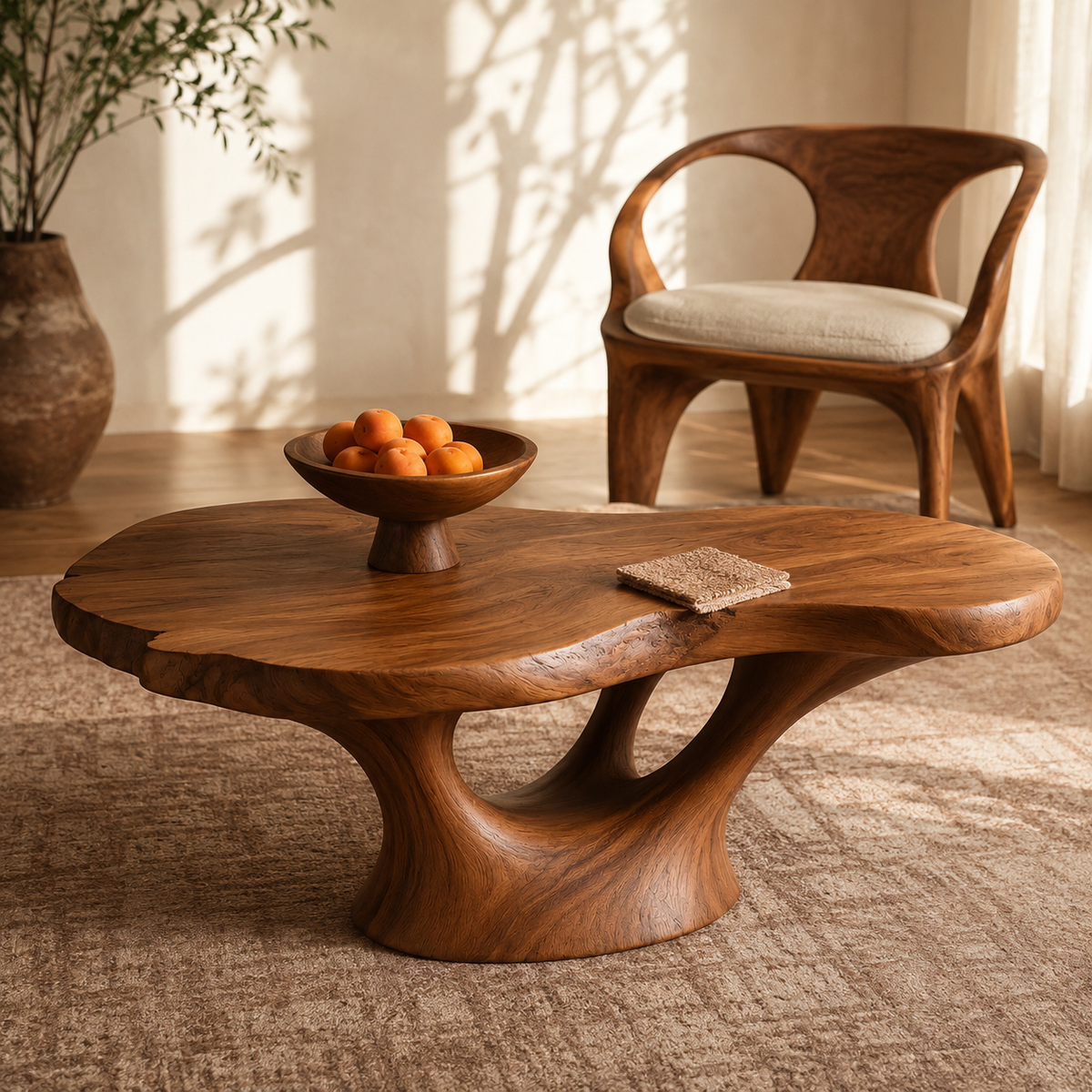 Lyra Kidney Solid Wood Coffee Table For Living Room