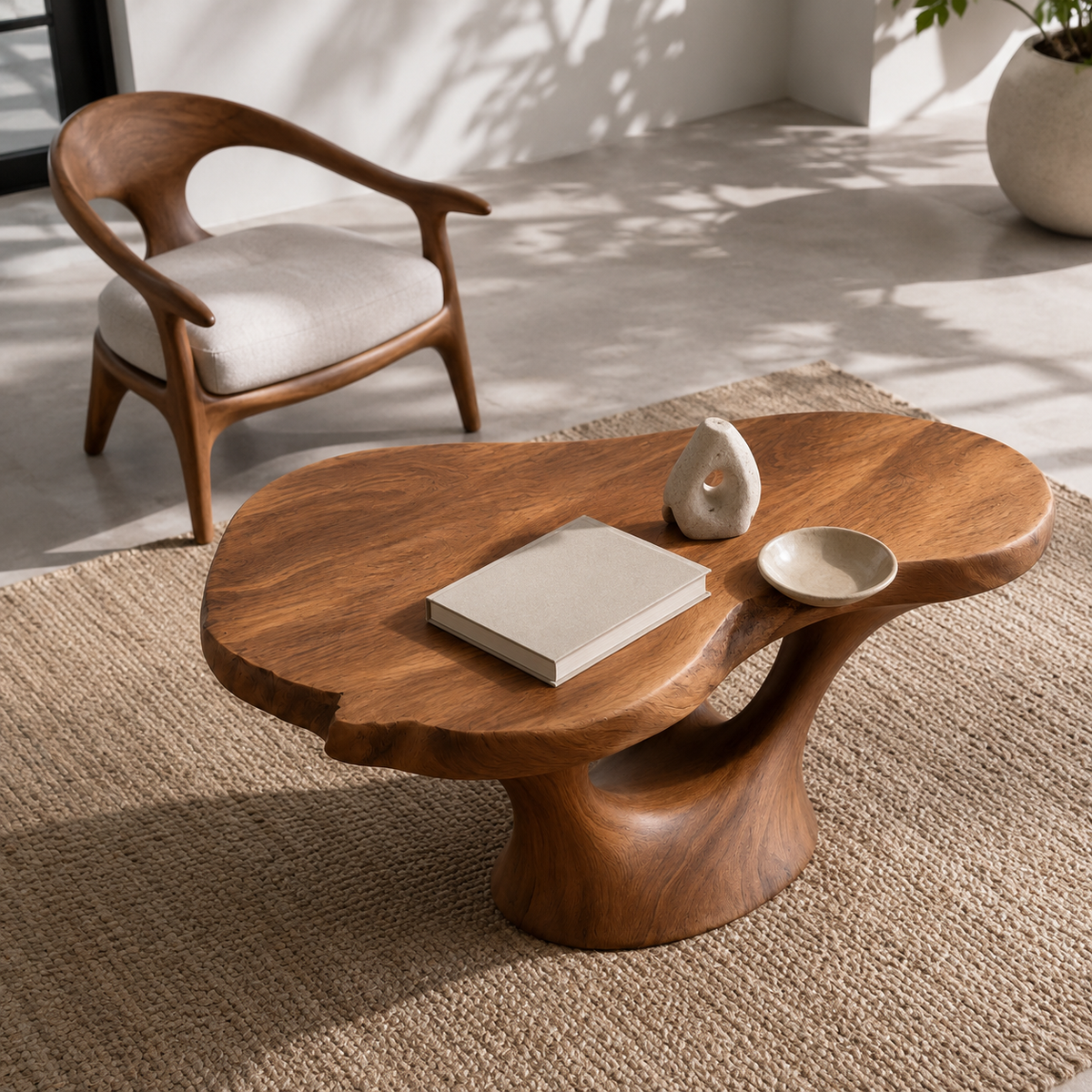 Lyra Kidney Solid Wood Coffee Table For Living Room
