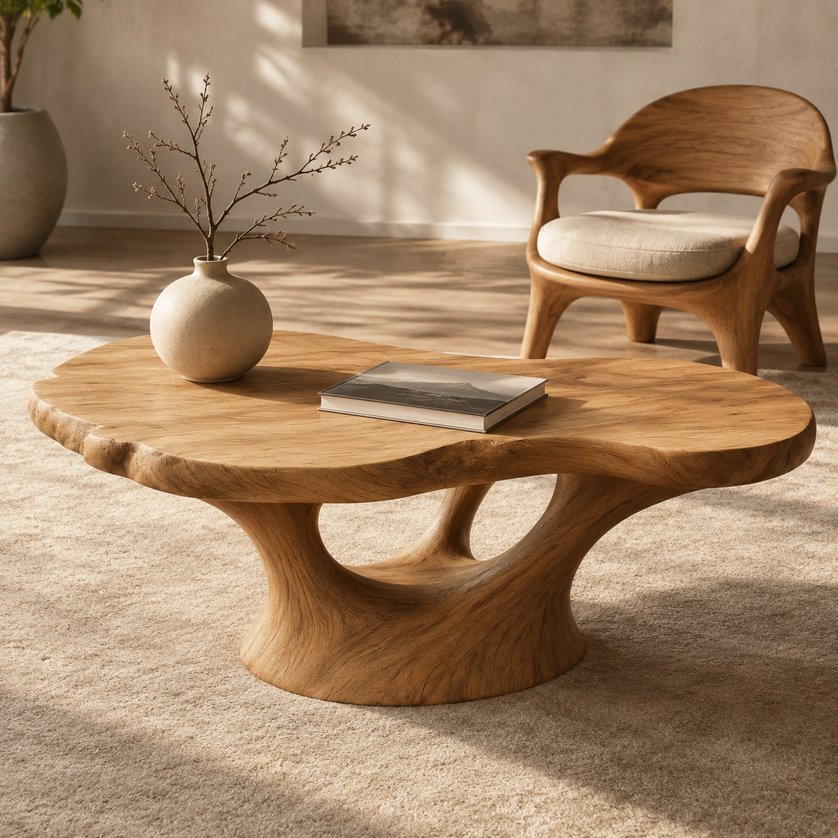Lyra Kidney Solid Wood Coffee Table For Living Room