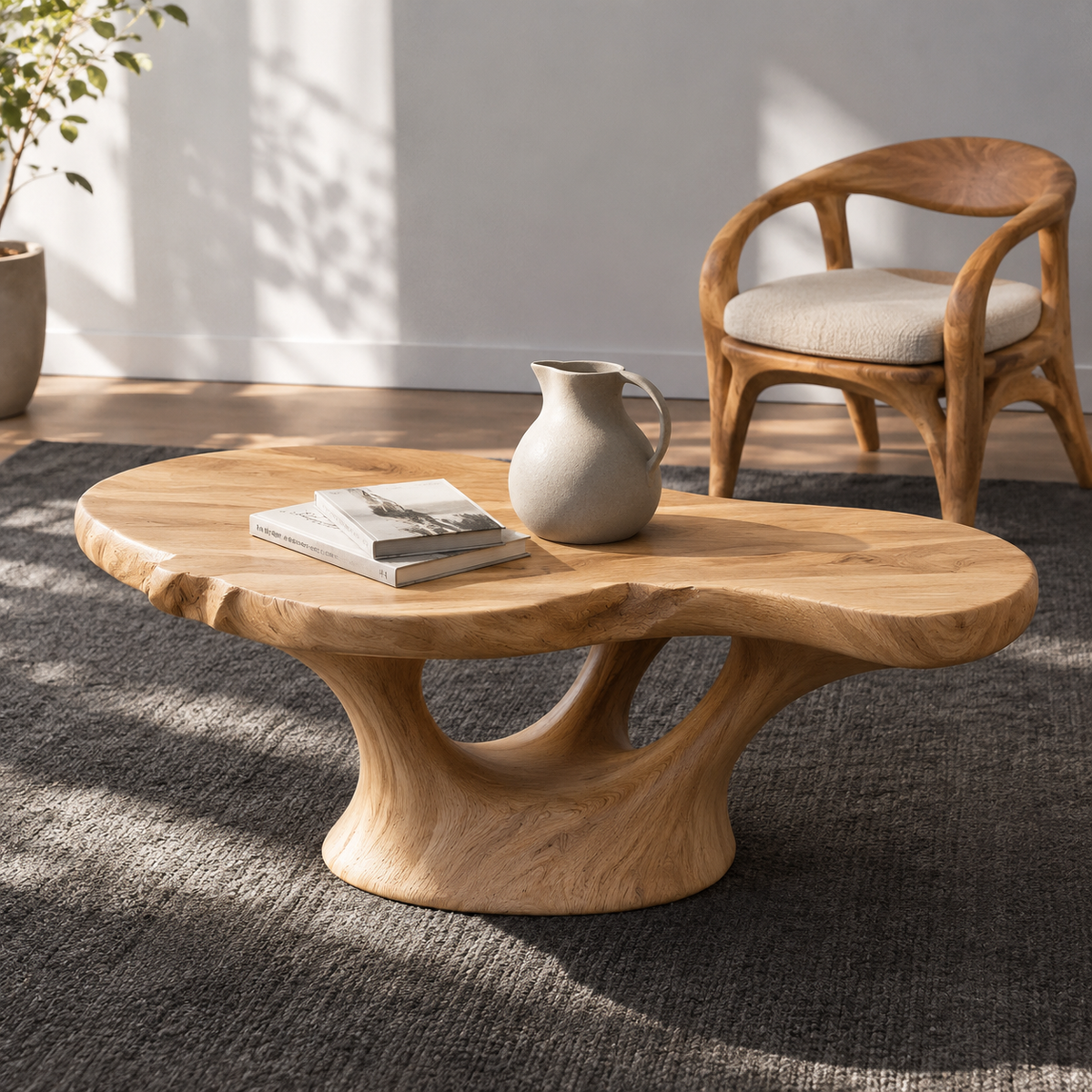 Lyra Kidney Solid Wood Coffee Table For Living Room