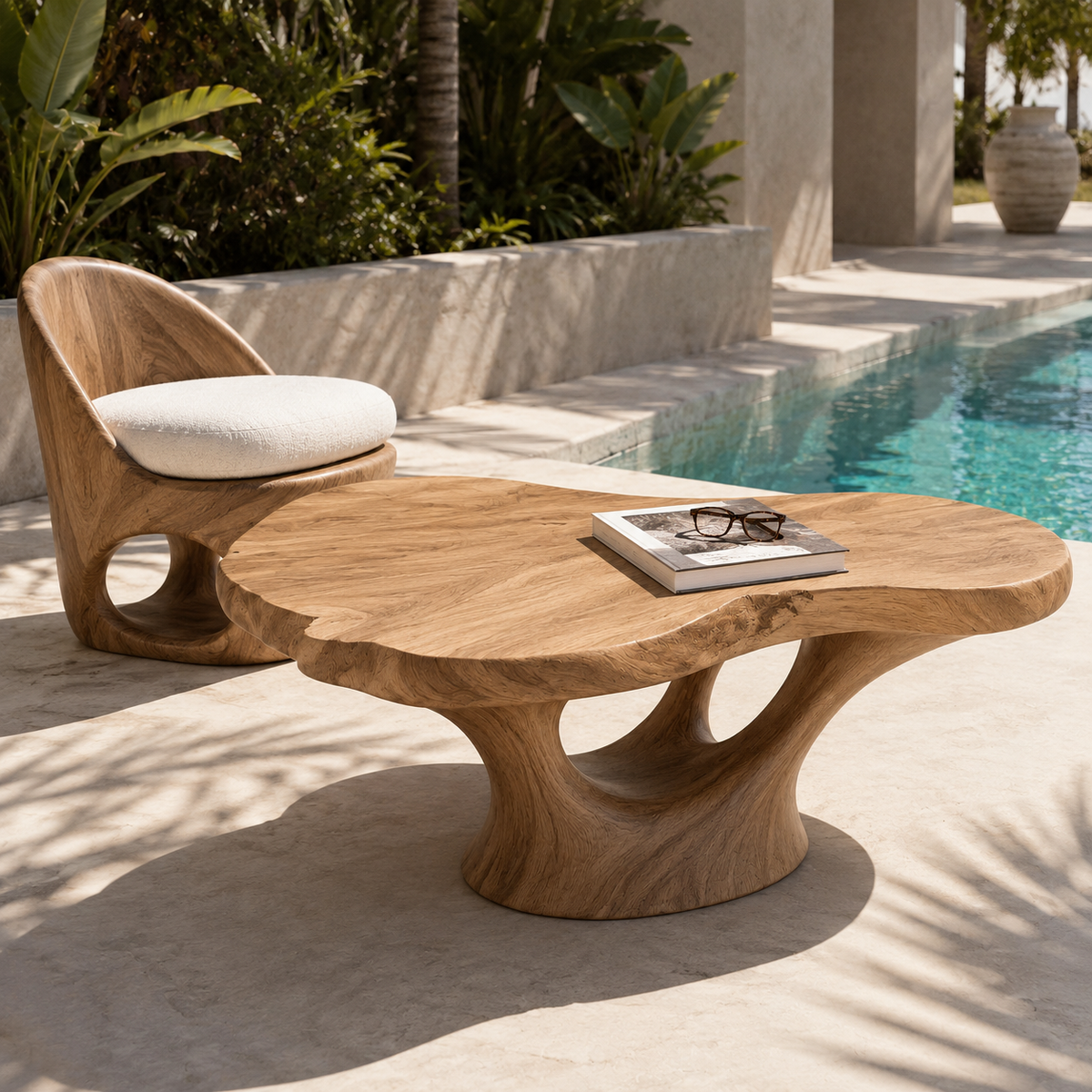 Lyra Kidney Solid Wood Coffee Table For Living Room