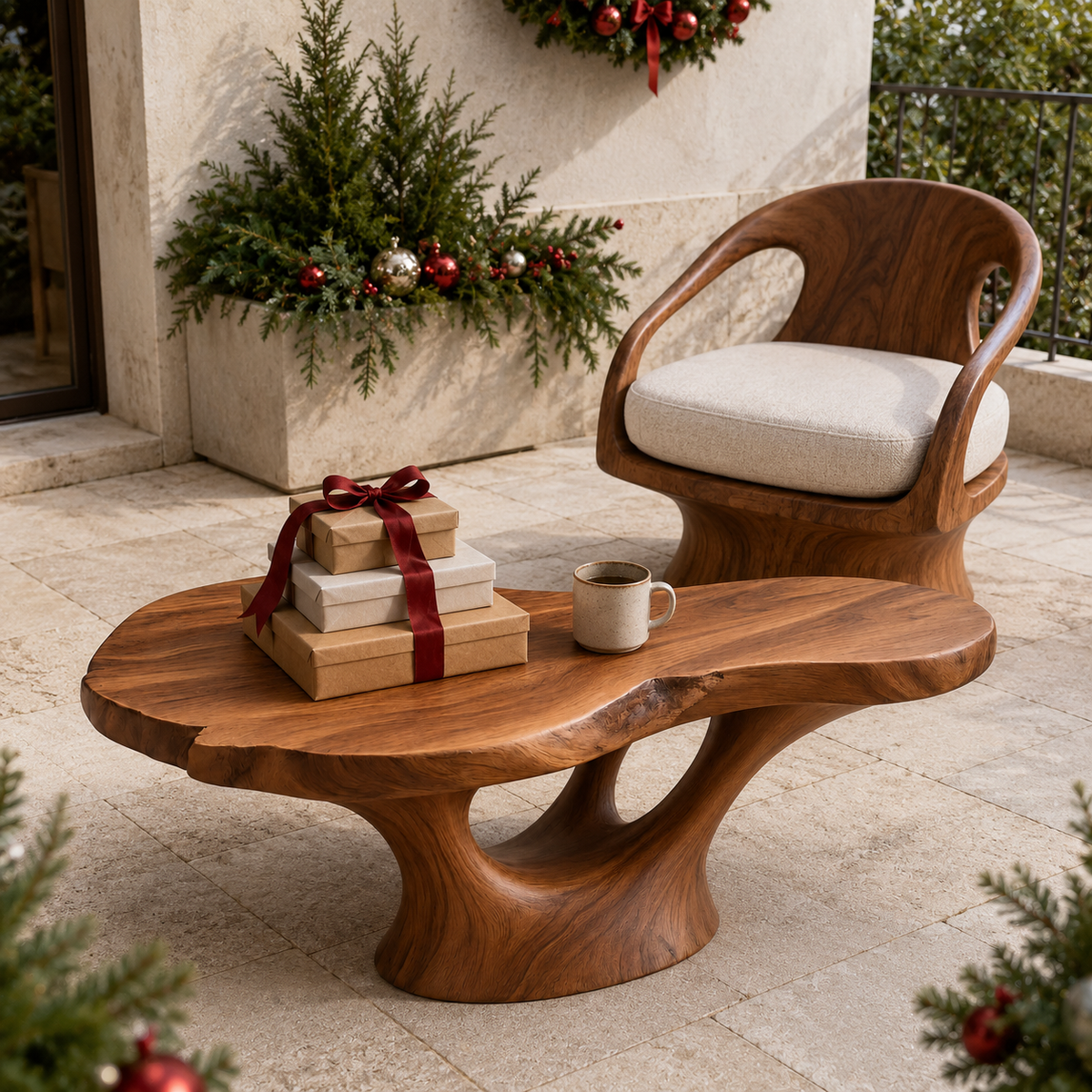 Lyra Kidney Solid Wood Coffee Table For Living Room