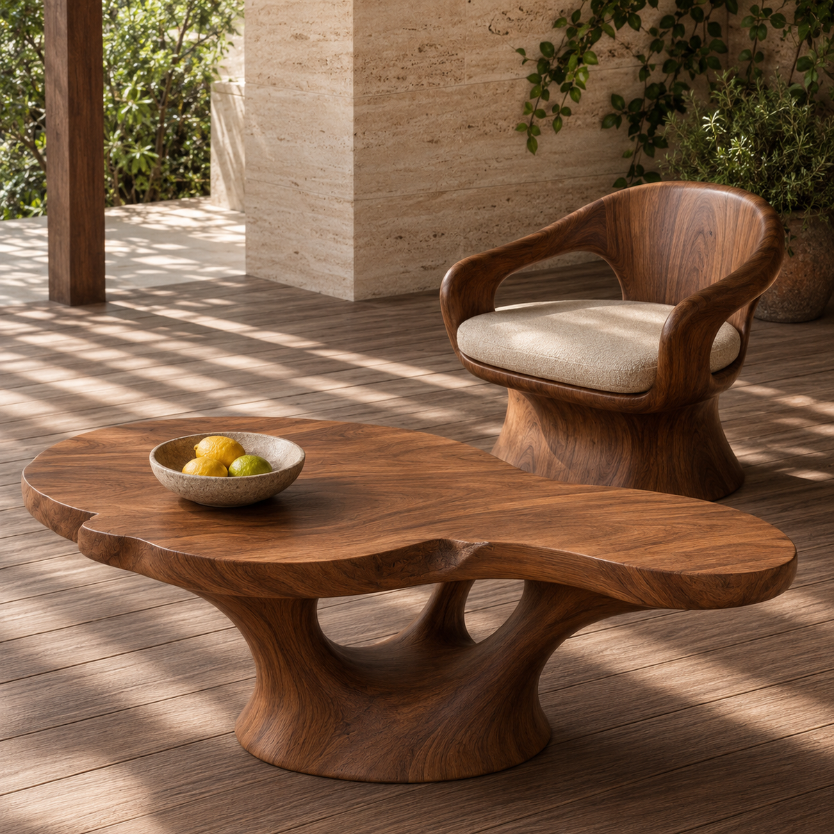 Lyra Kidney Solid Wood Coffee Table For Living Room