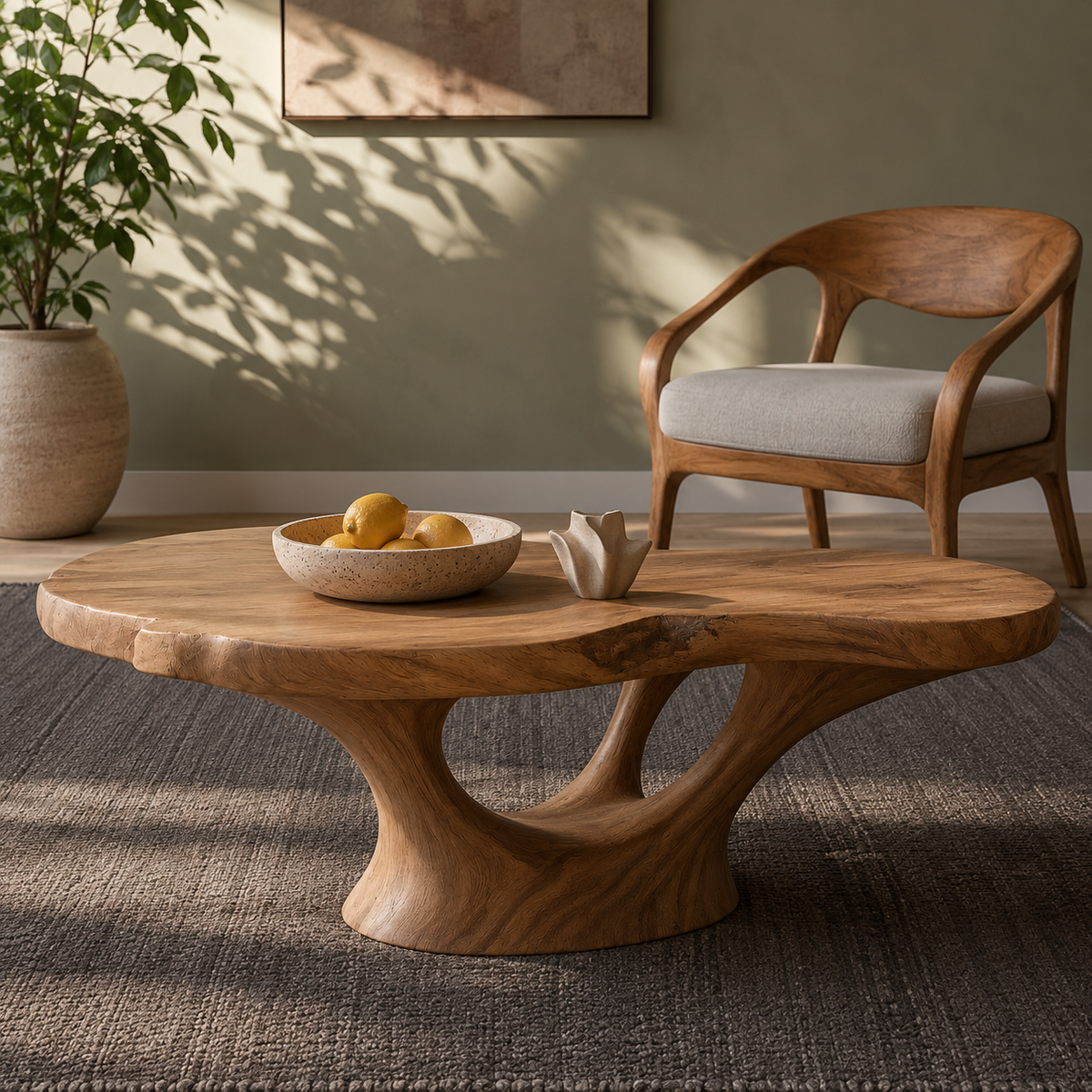 Lyra Kidney Solid Wood Coffee Table For Living Room