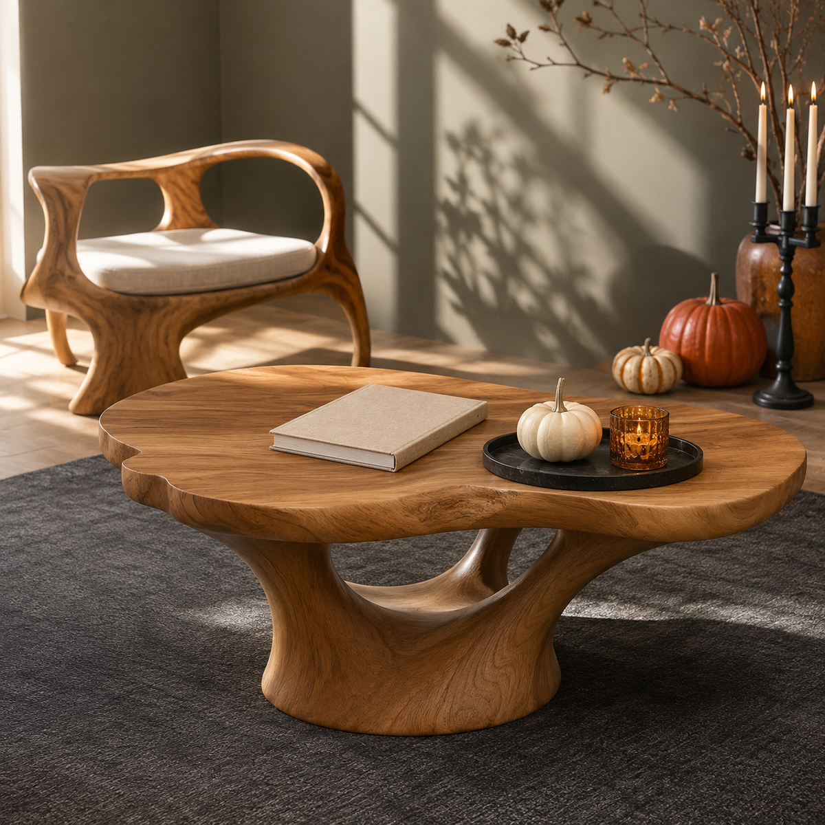 Lyra Kidney Solid Wood Coffee Table For Living Room