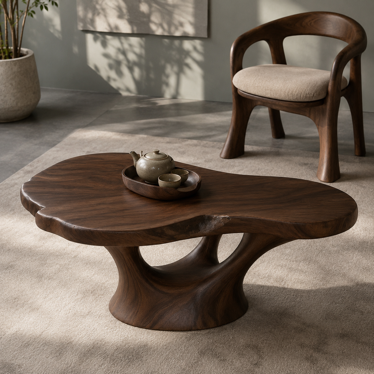 Lyra Kidney Solid Wood Coffee Table For Living Room