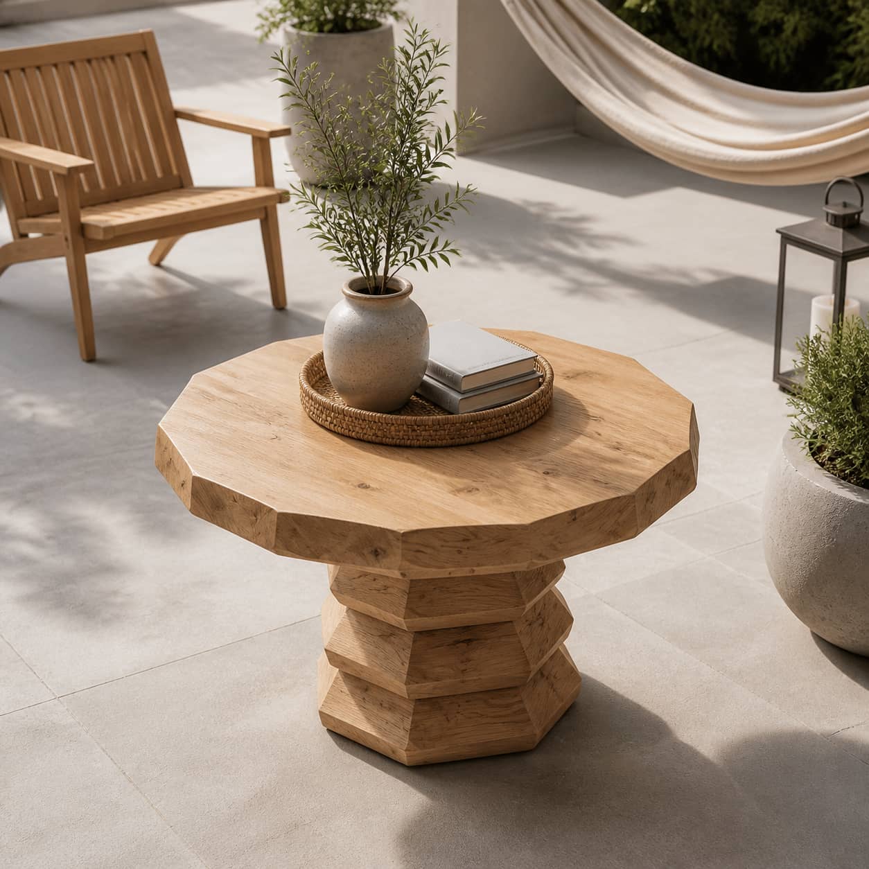 Marek Faceted-Pedestal Solid Wood Coffee Table For Living Room