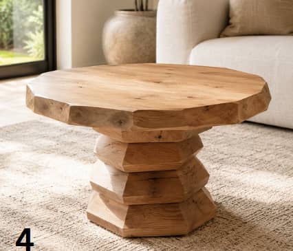 Marek Faceted-Pedestal Solid Wood Coffee Table For Living Room