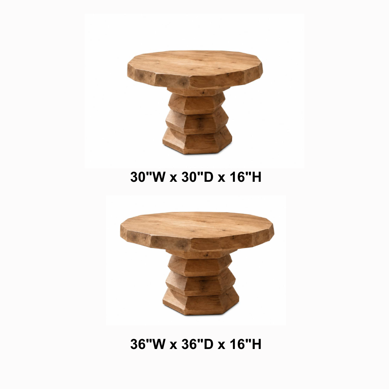 Marek Faceted-Pedestal Solid Wood Coffee Table For Living Room