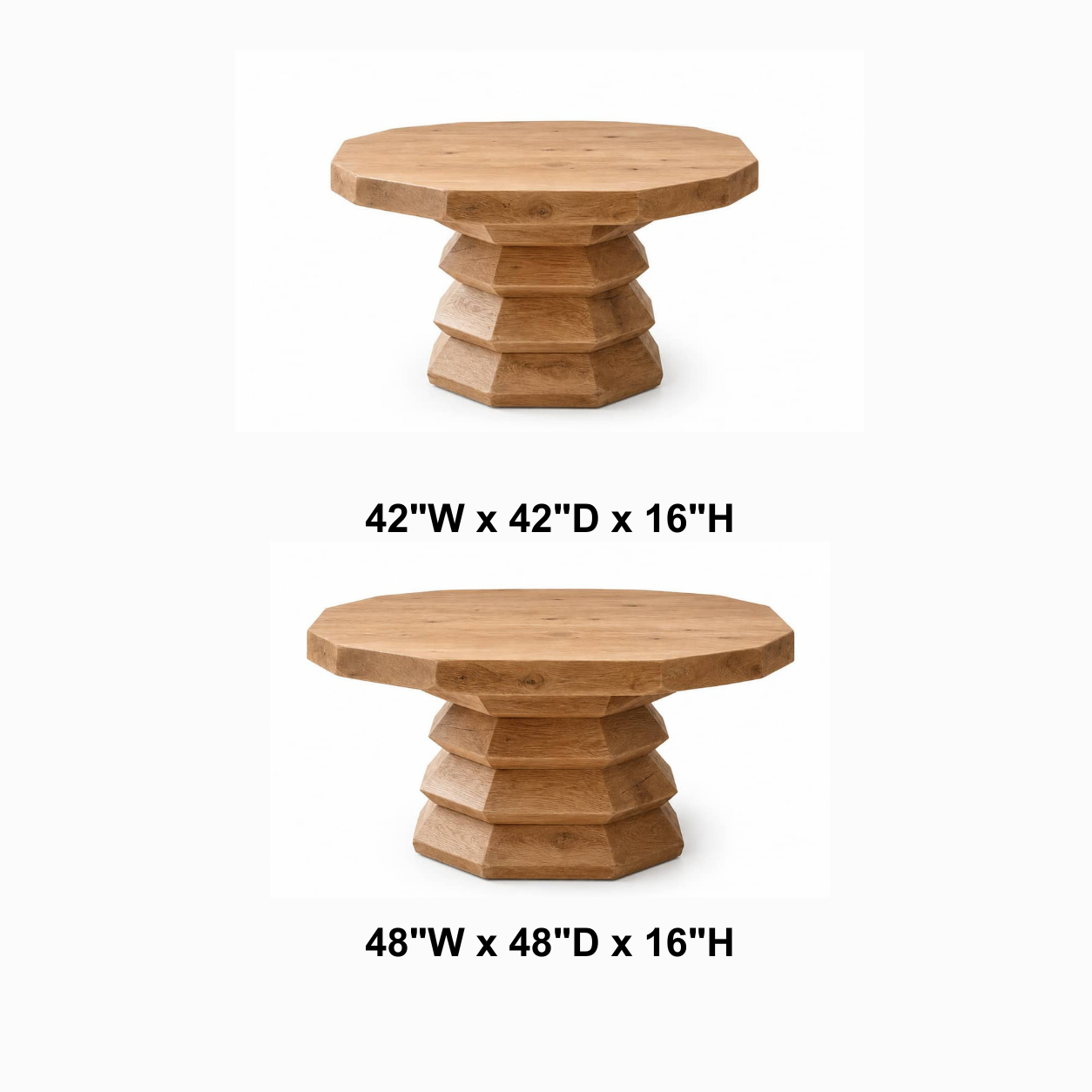 Marek Faceted-Pedestal Solid Wood Coffee Table For Living Room