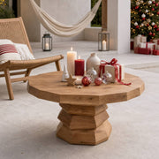 Marek Faceted-Pedestal Solid Wood Coffee Table For Living Room
