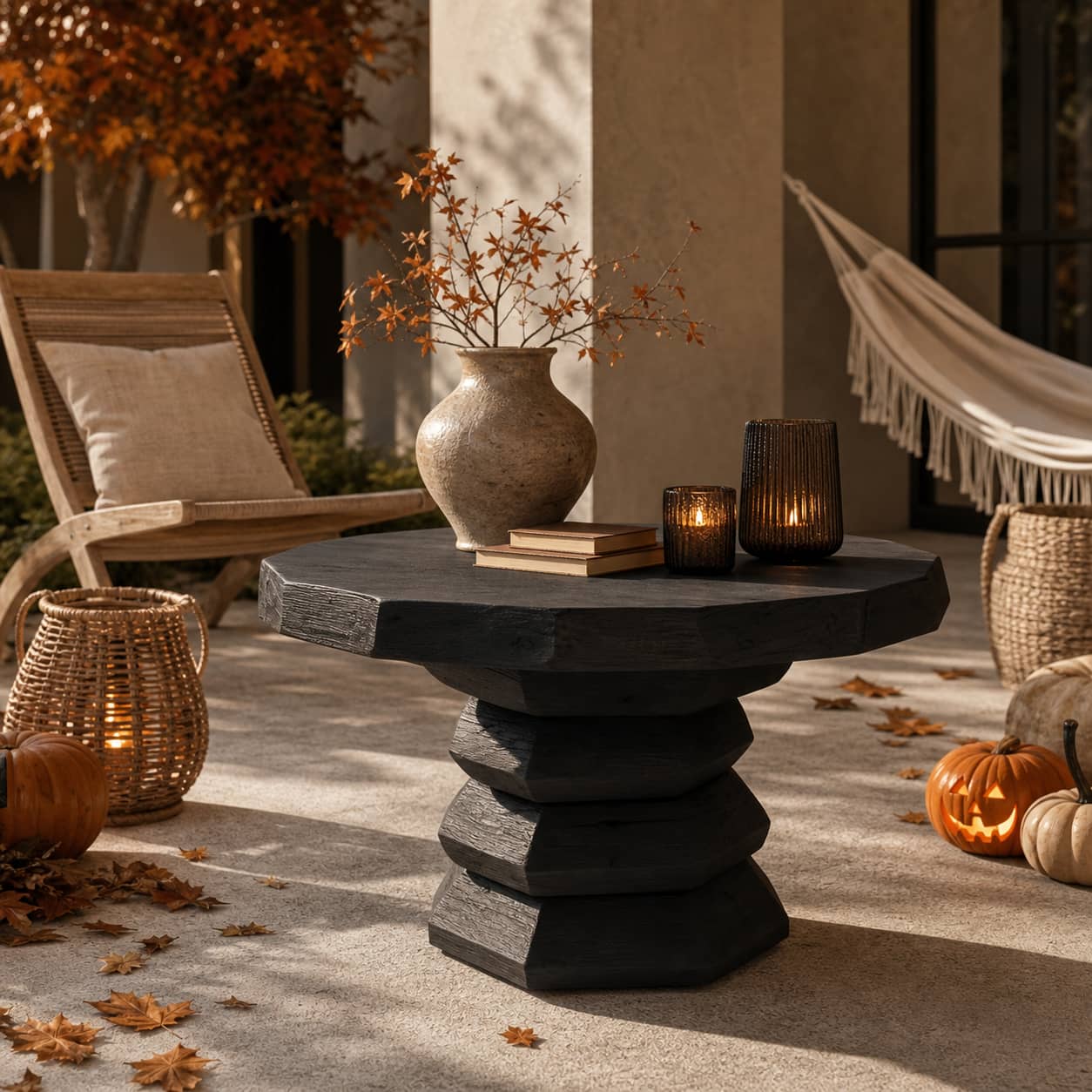 Marek Faceted-Pedestal Solid Wood Coffee Table For Living Room