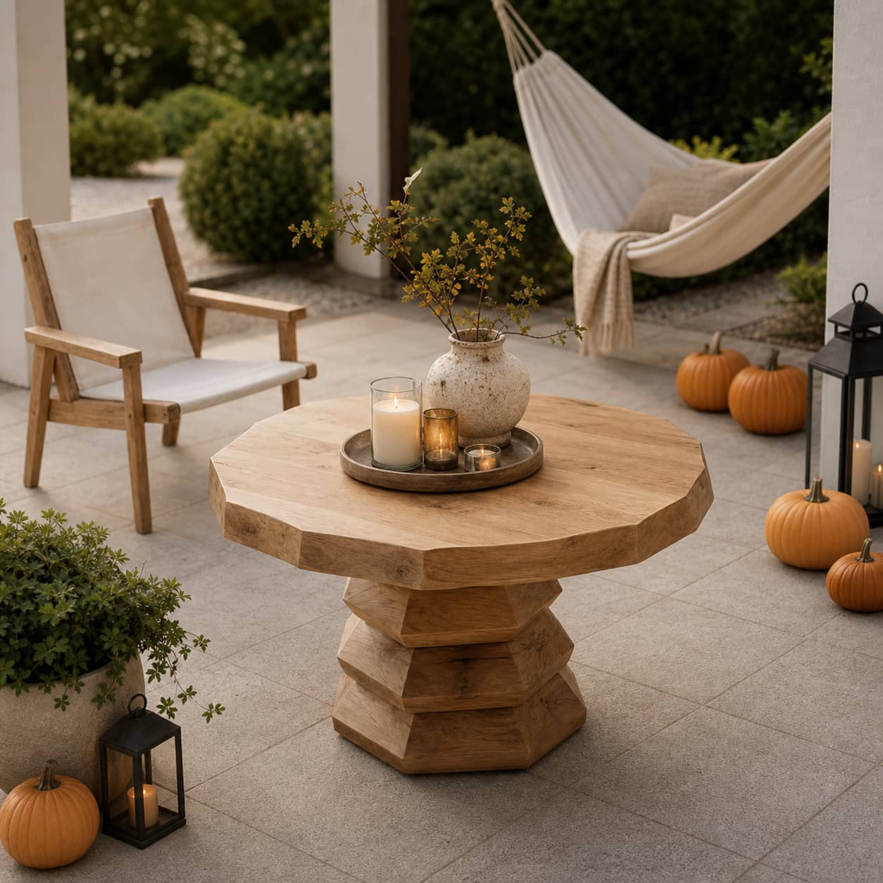 Marek Faceted-Pedestal Solid Wood Coffee Table For Living Room